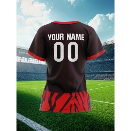 Customizable Women'S Plus Size Football Jersey - Soft & Breathable, Personalized Name & Number, Black with Red Accents, Perfect for Training, Sports Events & Casual Wear, Sports Event Apparel | Customizable Jersey | Comfortable Fit, Football Shirts