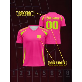 1pc Customizable V-Neck Soccer Jersey for Kids - 100% Polyester Knit Fabric, All-Over Print, Personalized Name & Number, Regular Fit for Boys & Girls, Ideal for Sports, Casual Wear & Outdoor Activities - Spring/Summer/Fall Collection