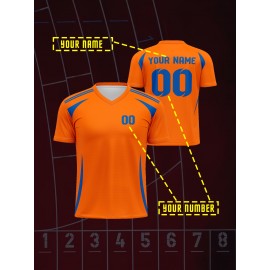 1pc Customizable V-Neck Soccer Jersey for Kids - 100% Polyester Knit Fabric, All-Over Print, Personalized Name & Number, Regular Fit for Boys & Girls, Ideal for Sports, Casual Wear & Outdoor Activities - Spring/Summer/Fall Collection