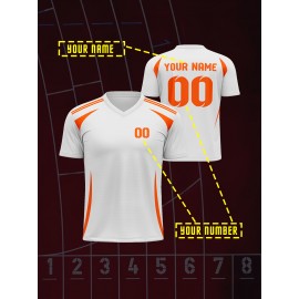 1pc Customizable V-Neck Soccer Jersey for Kids - 100% Polyester Knit Fabric, All-Over Print, Personalized Name & Number, Regular Fit for Boys & Girls, Ideal for Sports, Casual Wear & Outdoor Activities - Spring/Summer/Fall Collection