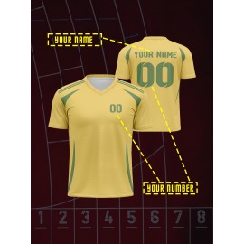 1pc Customizable V-Neck Soccer Jersey for Kids - 100% Polyester Knit Fabric, All-Over Print, Personalized Name & Number, Regular Fit for Boys & Girls, Ideal for Sports, Casual Wear & Outdoor Activities - Spring/Summer/Fall Collection