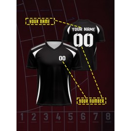 1pc Customizable V-Neck Soccer Jersey for Kids - 100% Polyester Knit Fabric, All-Over Print, Personalized Name & Number, Regular Fit for Boys & Girls, Ideal for Sports, Casual Wear & Outdoor Activities - Spring/Summer/Fall Collection