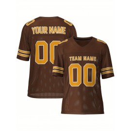 Customizable Football Jersey - Personalized Team & Number, V-Neck, Short Sleeve, Breathable Fabric for Outdoor Sports & Casual Wear, Custom Football Jersey, Summer Sports Apparel, Sporty Design, Comfortable Fit