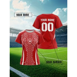 Personalized Women'S Plus Size Soccer Jersey - Custom Name & Number, Black with White Floral Design, Breathable Summer Sports T-Shirt for Casual or Team Wear, Soccer Shirts, Team Uniform, Detailed Print, Quality Print Shirt