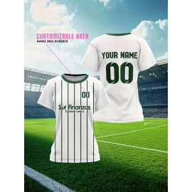 Custom Soccer Jersey Personalized with Name & Number - Green & White Striped Football Shirt, Non-Stretch Fabric for Soccer, Baseball, Gym, Team Uniforms - Custom Sports Apparel for Players & Fans, Outdoor Sports Gear, Striped Design, Summer Sportswear