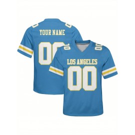 Customizable Plus Size Football Shirt for Women - Personalized Name & Number, V-Neck Short Sleeve, Breathable Summer Sports Jersey, Los Angeles City Team Gift, Football Jersey, Casual Wear, Sporty Design, Comfortable Fit, PLUS SIZE