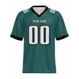 Women's Custom Football Jersey - Personalized Soccer-like sportswear, V-Neck Non-Stretch Tee, Team & Number Customization, Dark Green & Black Color Block for Football, Soccer, Casual Sports - Plus-Size Athletic Shirt, Comfortable Fit
