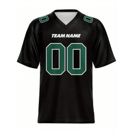 Women's Custom Football Jersey - Personalized Soccer-like sportswear, V-Neck Non-Stretch Tee, Team & Number Customization, Dark Green & Black Color Block for Football, Soccer, Casual Sports - Plus-Size Athletic Shirt, Comfortable Fit