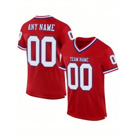 Customizable Plus Size Women'S Football Jersey - Personalized Team & Number, V-Neck, Breathable Non-Stretch Fabric, Red/White/Blue Striped Design for Sports & Casual Wear, Sports Jersey, Summer Sports Apparel, Sporty Aesthetic, Comfortable Fit